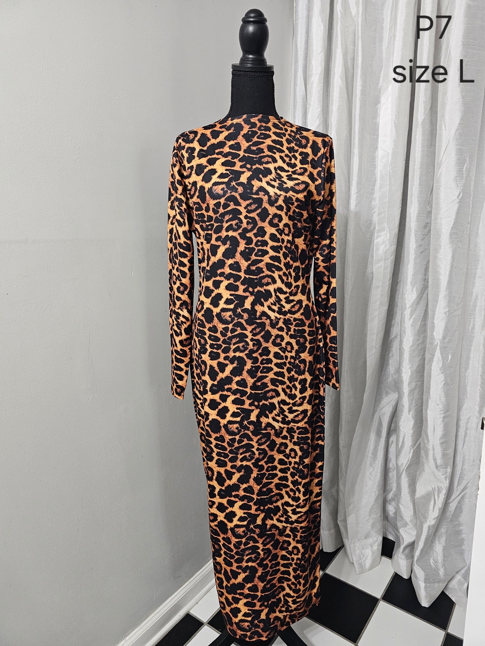 Leopard Print Long Sleeve Maxi Dress - Orange/Black